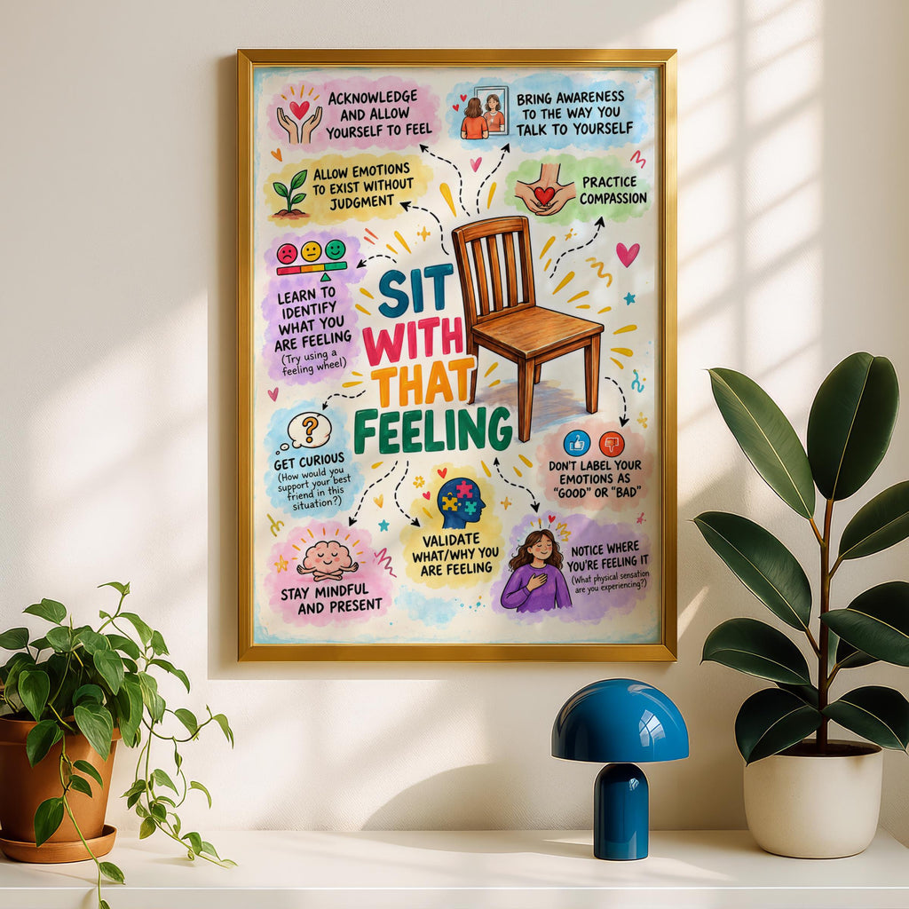 Sit With That Feeling Poster, Mental Health Wall Art, Therapy Office Print, Emotional Wellbeing