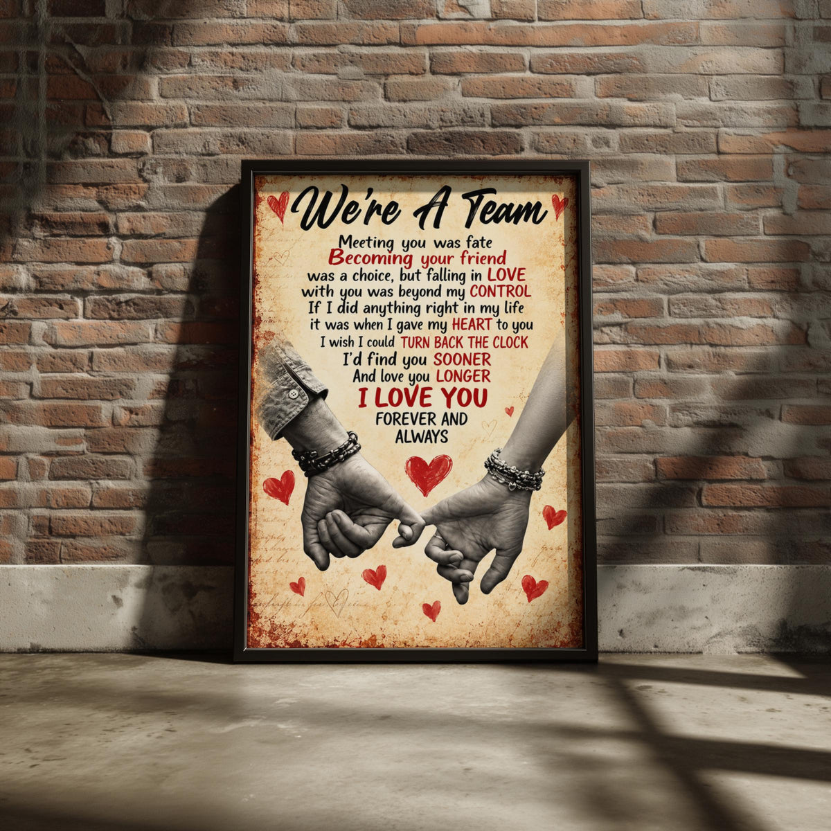 We're A Team Romantic Poster, Couple Pinky Promise Hands, Love Quote Wall Art, Anniversary Gift