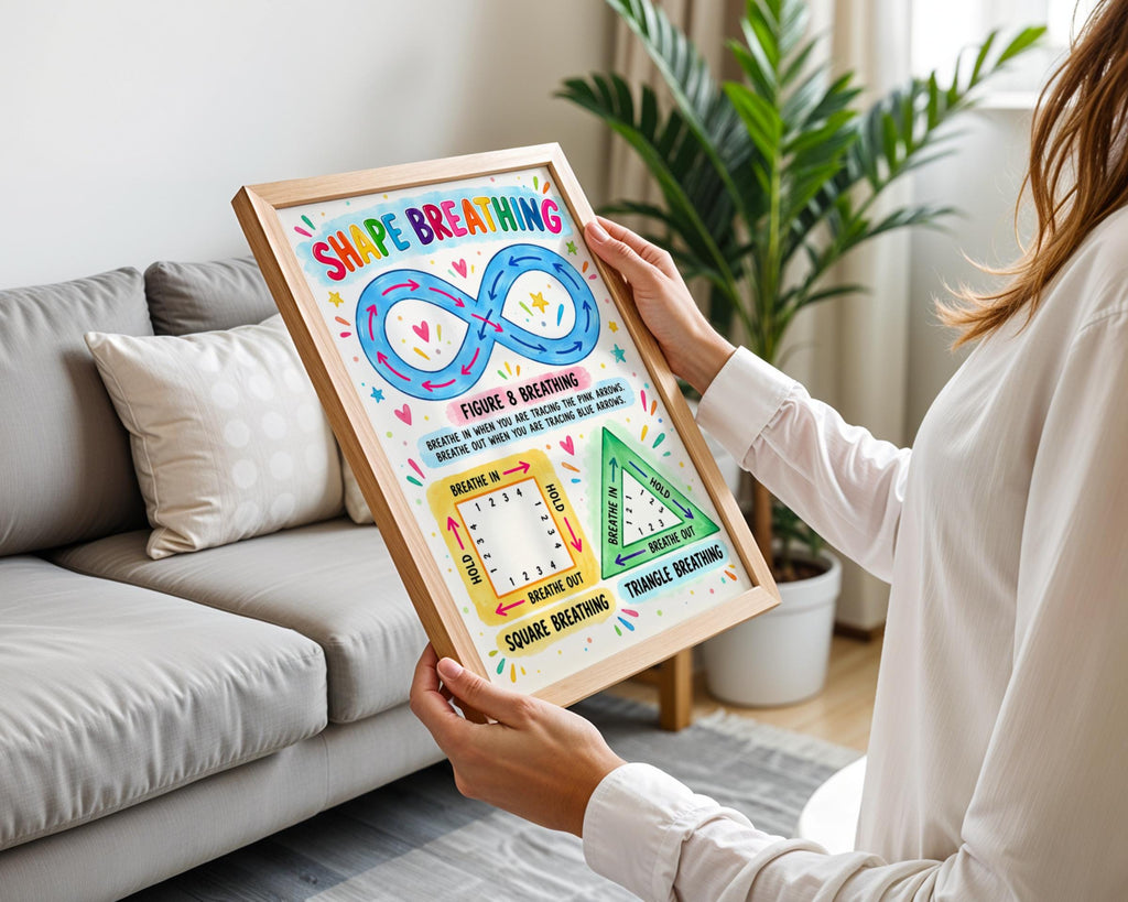 Shape Breathing Poster, Calming Corner Mindfulness Print, Classroom Wall Art, Kids Calm Down Chart