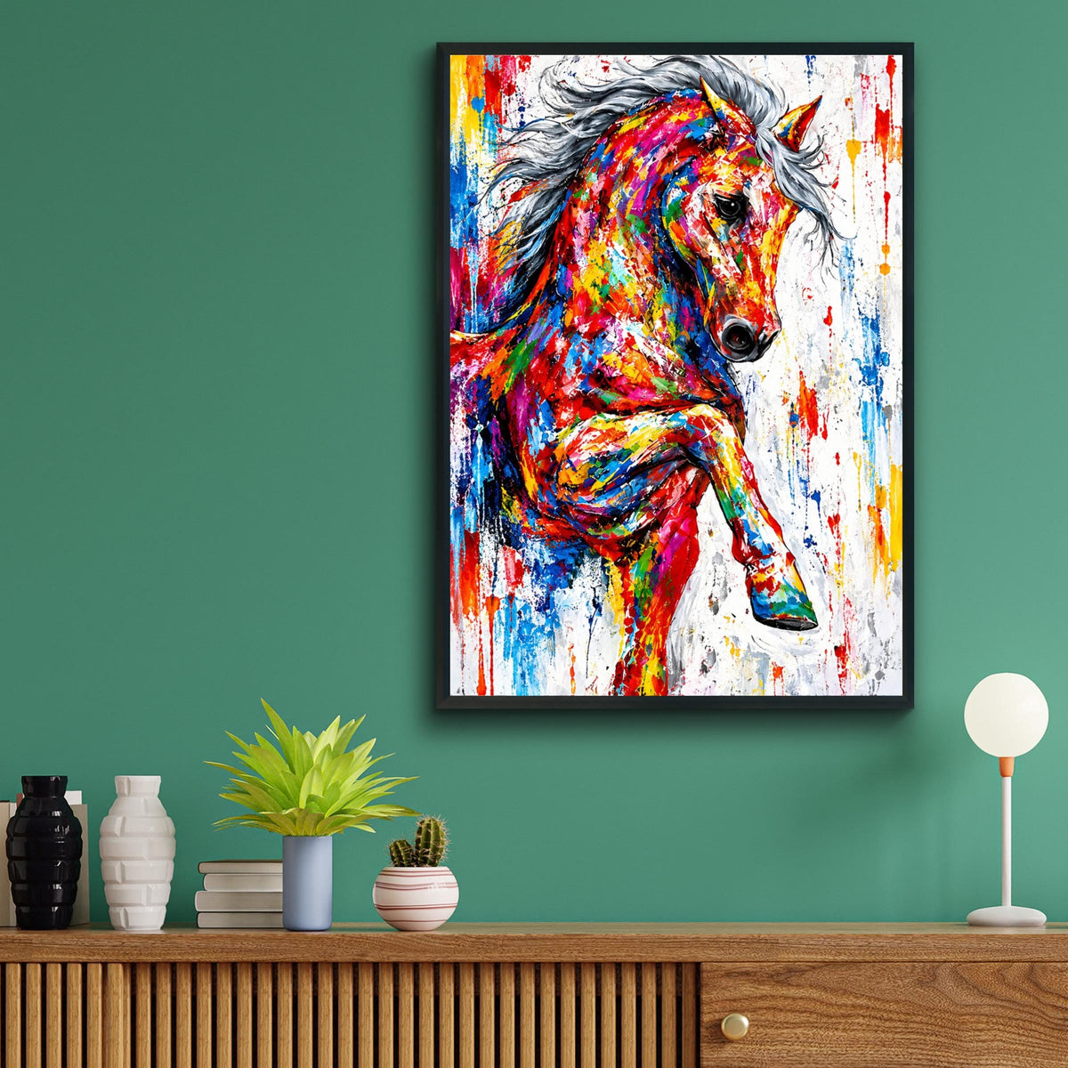 Colourful Horse Art Print, Abstract Equestrian Poster, Vibrant Paint Splatter Wall Decor