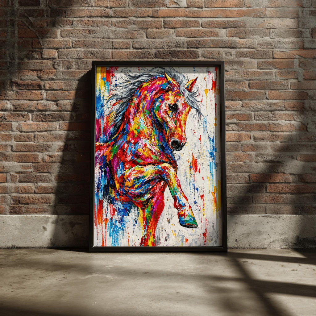 Colourful Horse Art Print, Abstract Equestrian Poster, Vibrant Paint Splatter Wall Decor