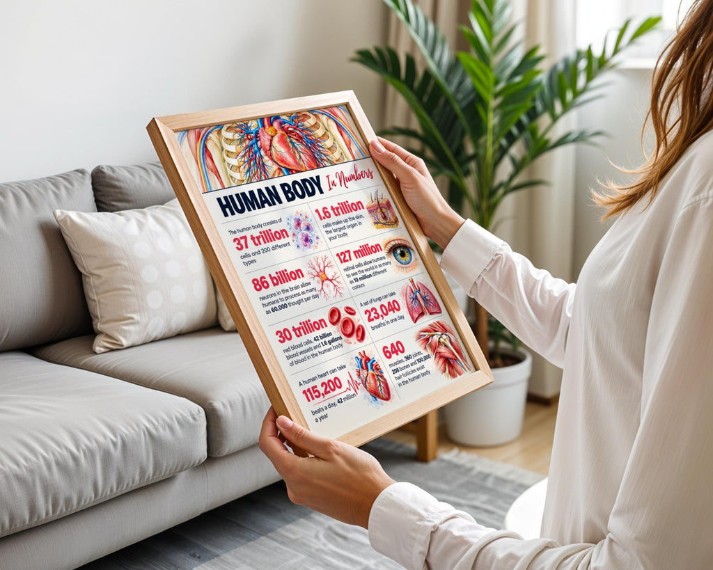 Human Body in Numbers Anatomy Poster, Medical Wall Art, Biology Classroom Print, Science Facts