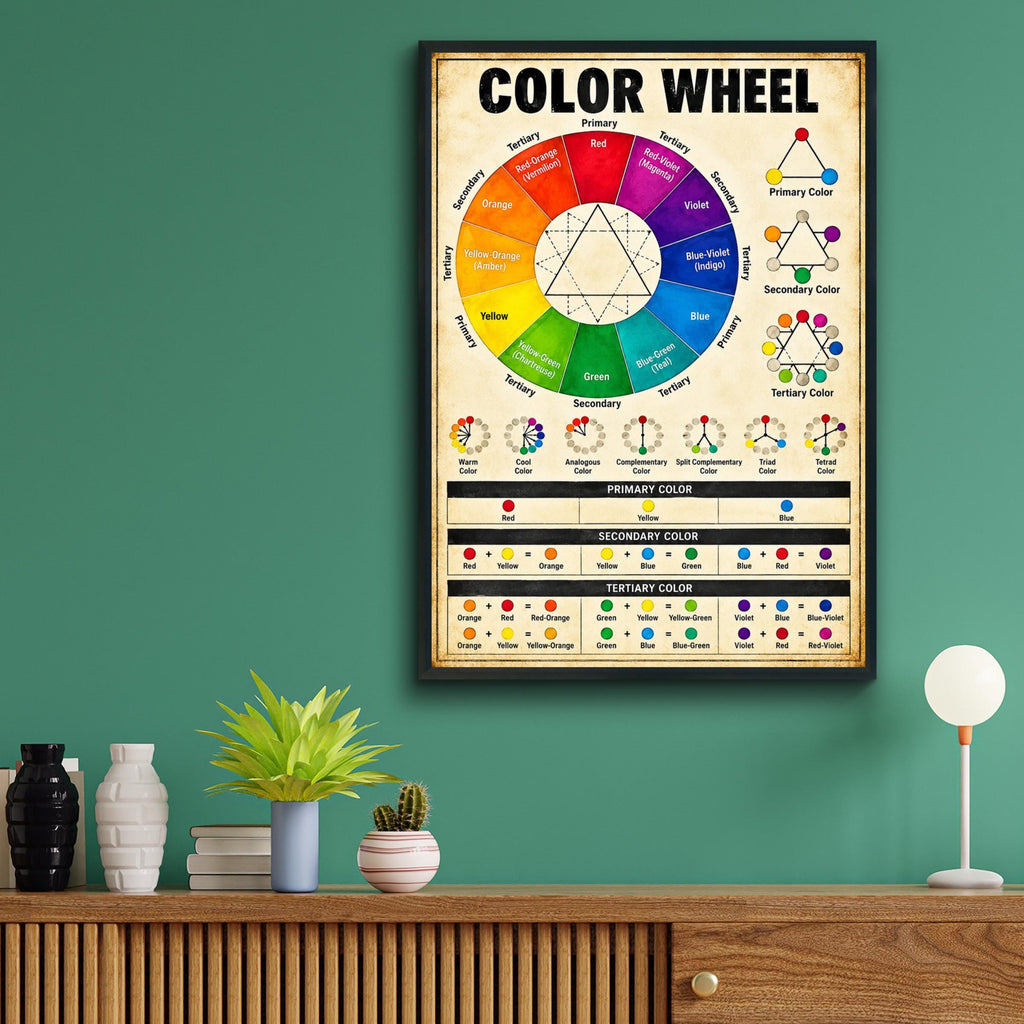 Colour Wheel Poster, Art Teacher Classroom Wall Art, Primary Secondary Tertiary Colours Chart