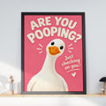 Funny Goose Bathroom Print, Are You Pooping Quote, Pink Toilet Humour Poster, Cute Loo Wall Art