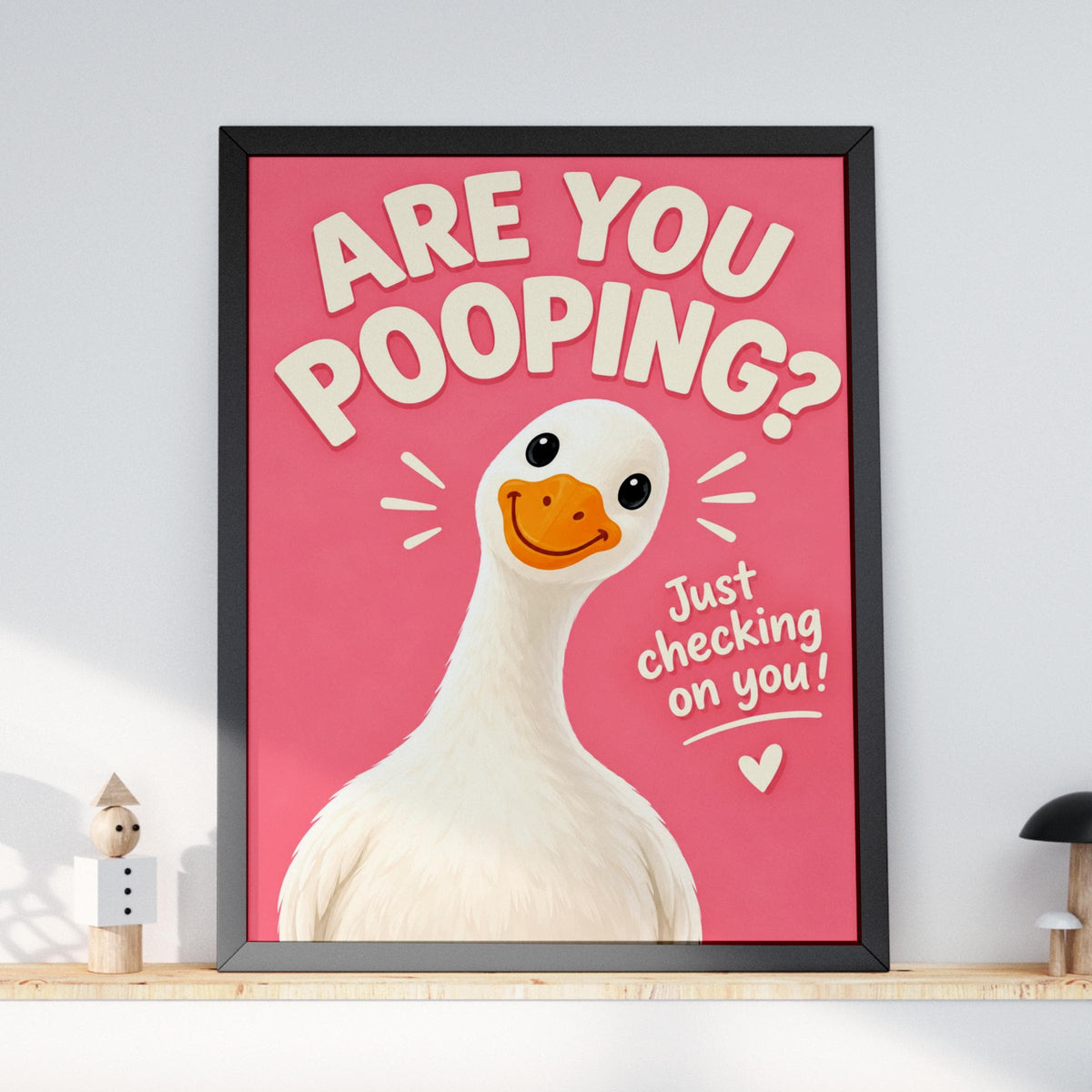 Funny Goose Bathroom Print, Are You Pooping Quote, Pink Toilet Humour Poster, Cute Loo Wall Art