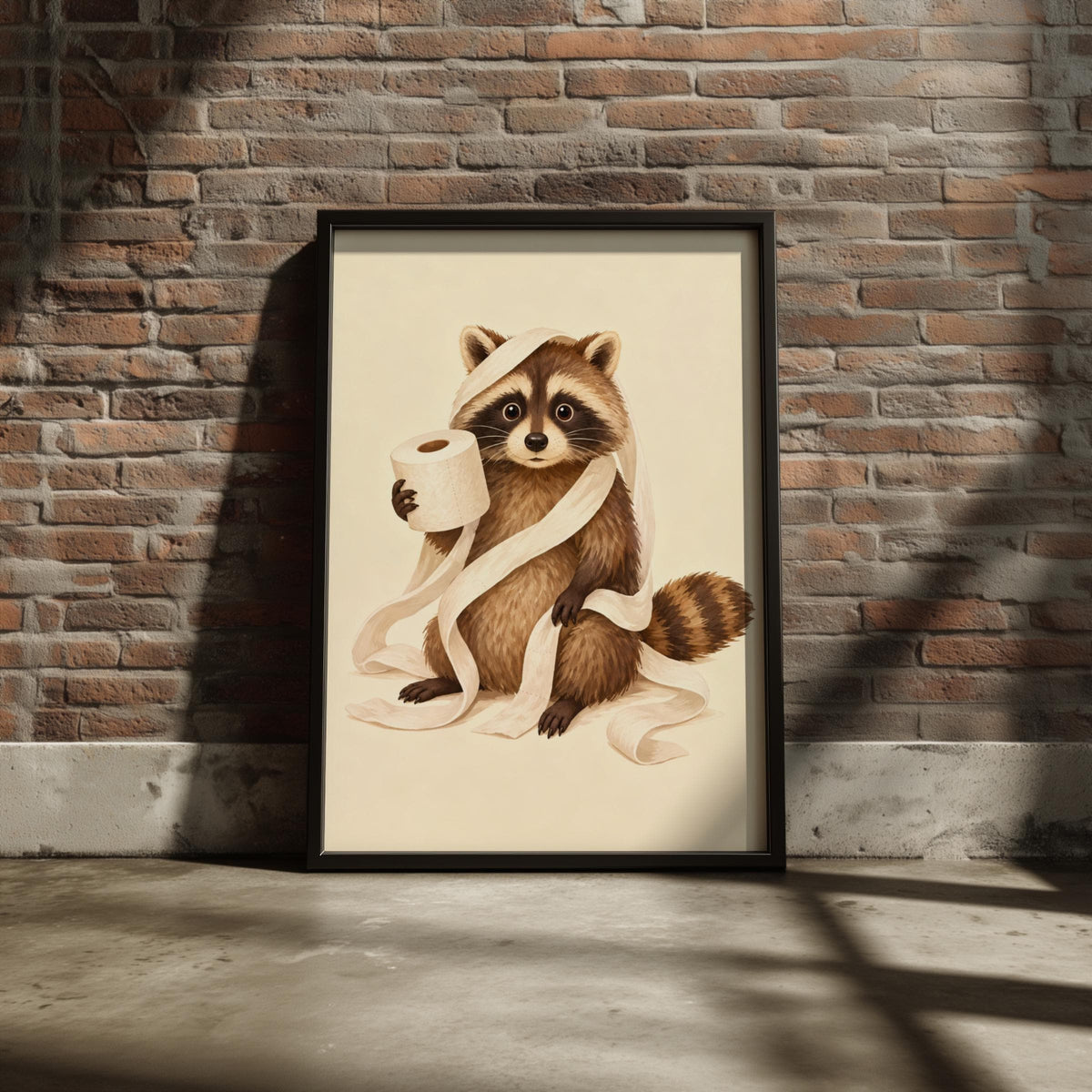 Funny Raccoon Bathroom Wall Art, Toilet Roll Print, Quirky Animal Poster, Loo Humour Decor