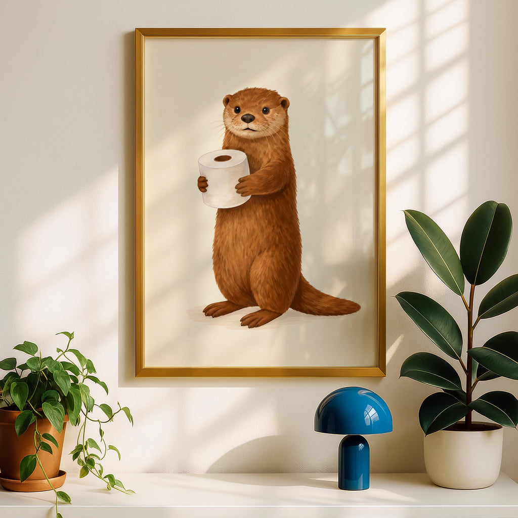 Funny Otter Toilet Roll Print, Bathroom Wall Art, Cute Animal Poster, Loo Humour Decor, Guest WC
