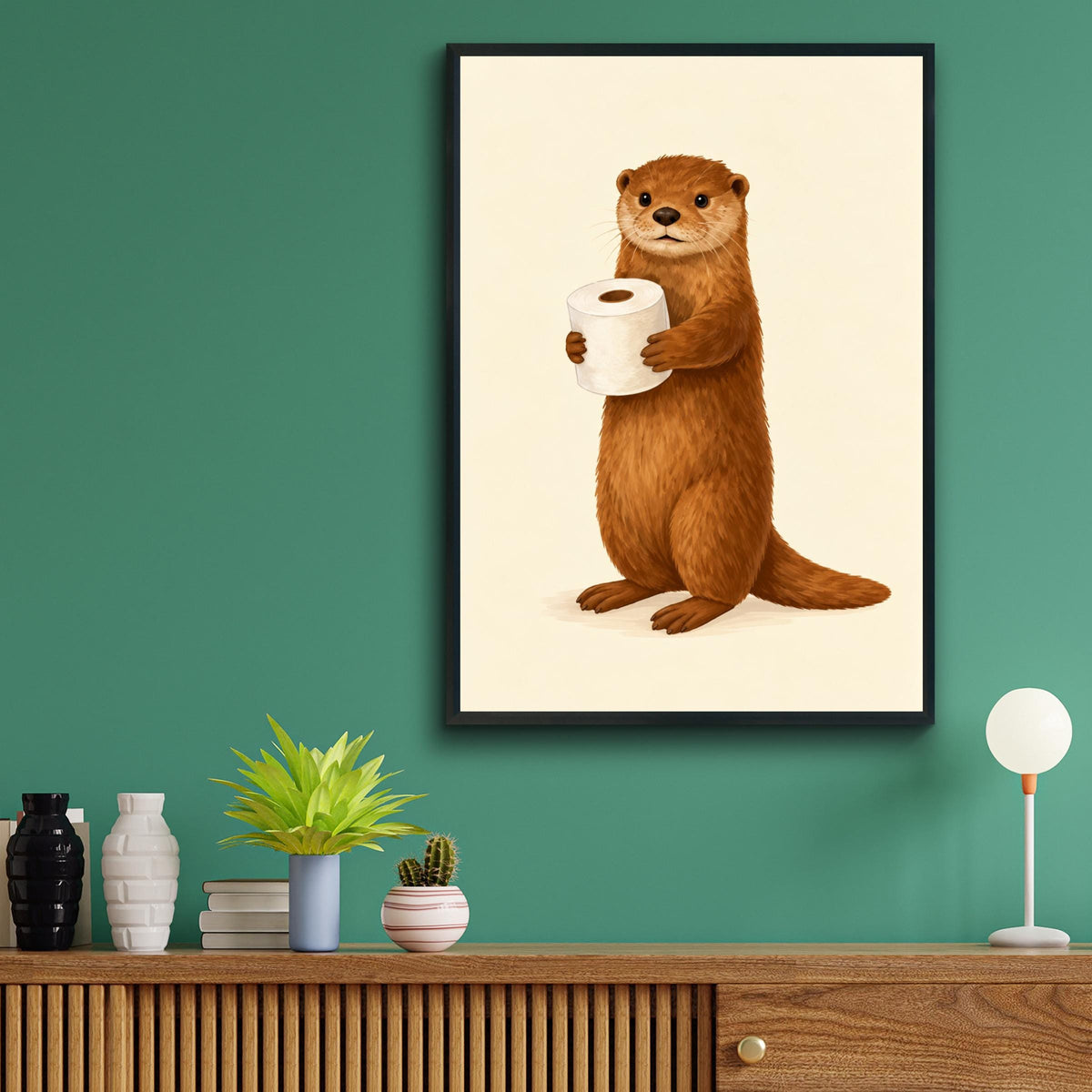 Funny Otter Toilet Roll Print, Bathroom Wall Art, Cute Animal Poster, Loo Humour Decor, Guest WC