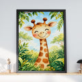 Baby Giraffe Nursery Art Print, Cute Jungle Animal Poster, Watercolour Safari Wall Decor for Kids