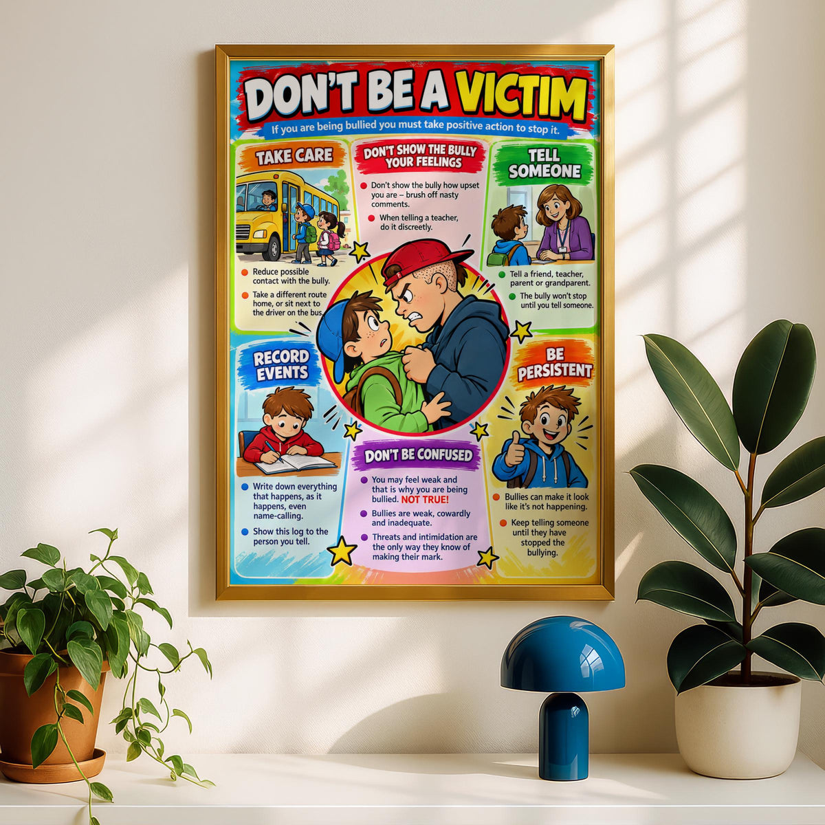 Anti Bullying Poster, Don't Be A Victim, School Classroom Wall Art, Kids Safety Print