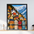 Nordic Lakeside Village Poster, Colourful Scandinavian Houses Wall Art Print