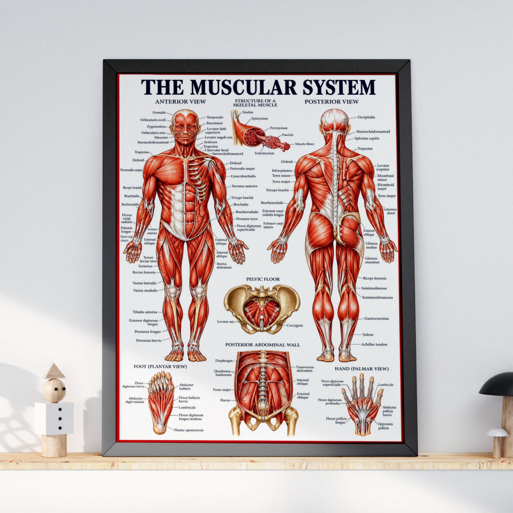 Muscular System Anatomy Poster, Human Body Muscle Chart, Medical Wall Art Print