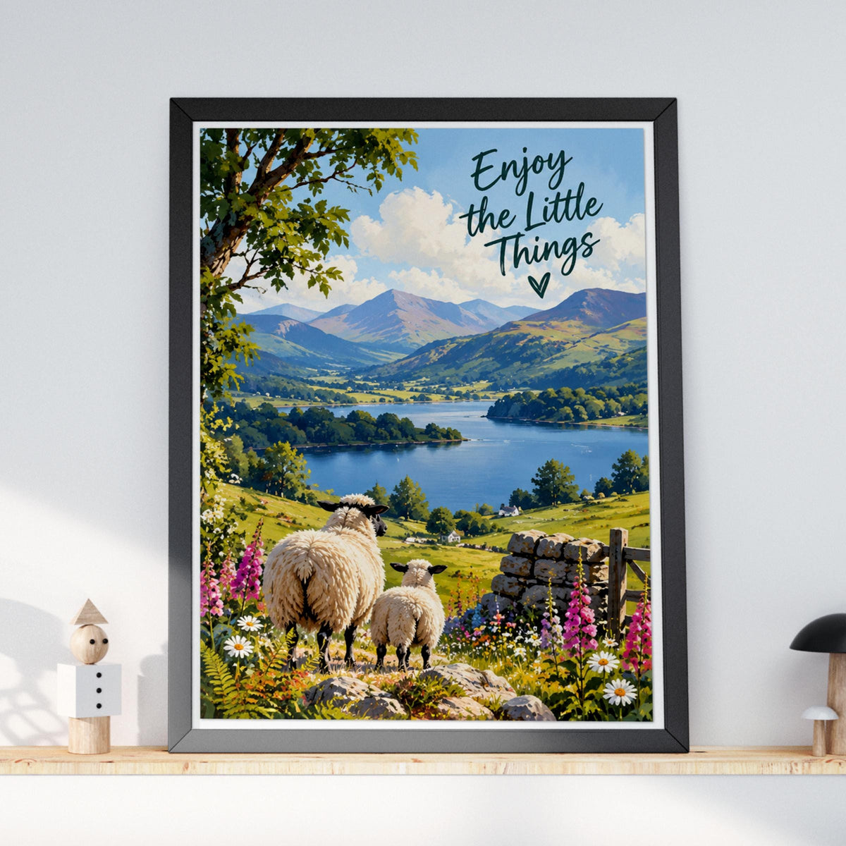 Enjoy the Little Things Sheep Lake District Print, Country Landscape Wall Art Poster