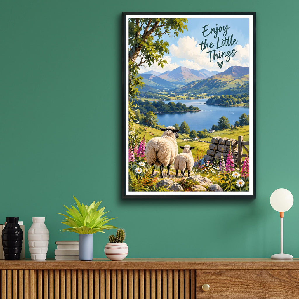 Enjoy the Little Things Sheep Lake District Print, Country Landscape Wall Art Poster