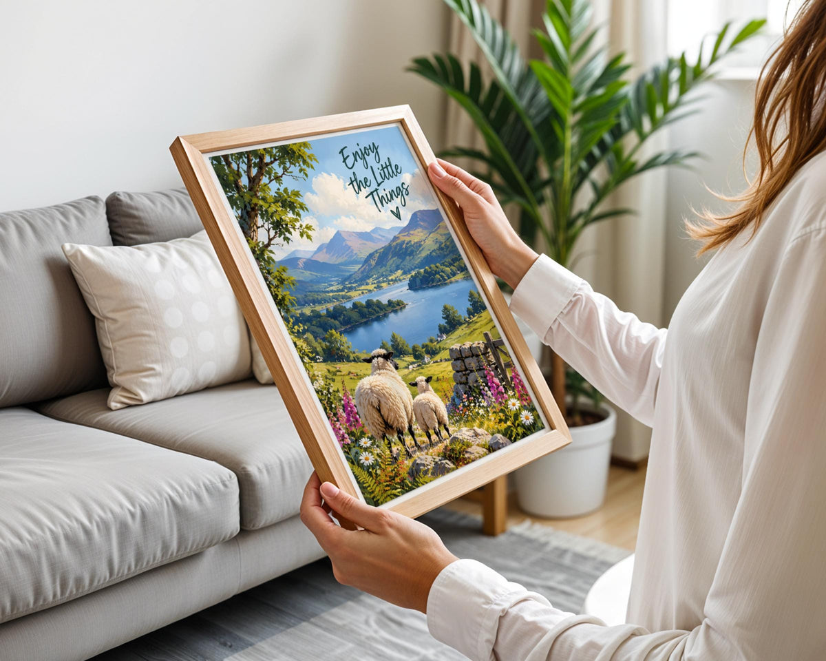 Enjoy the Little Things Sheep Lake District Print, Country Landscape Wall Art Poster