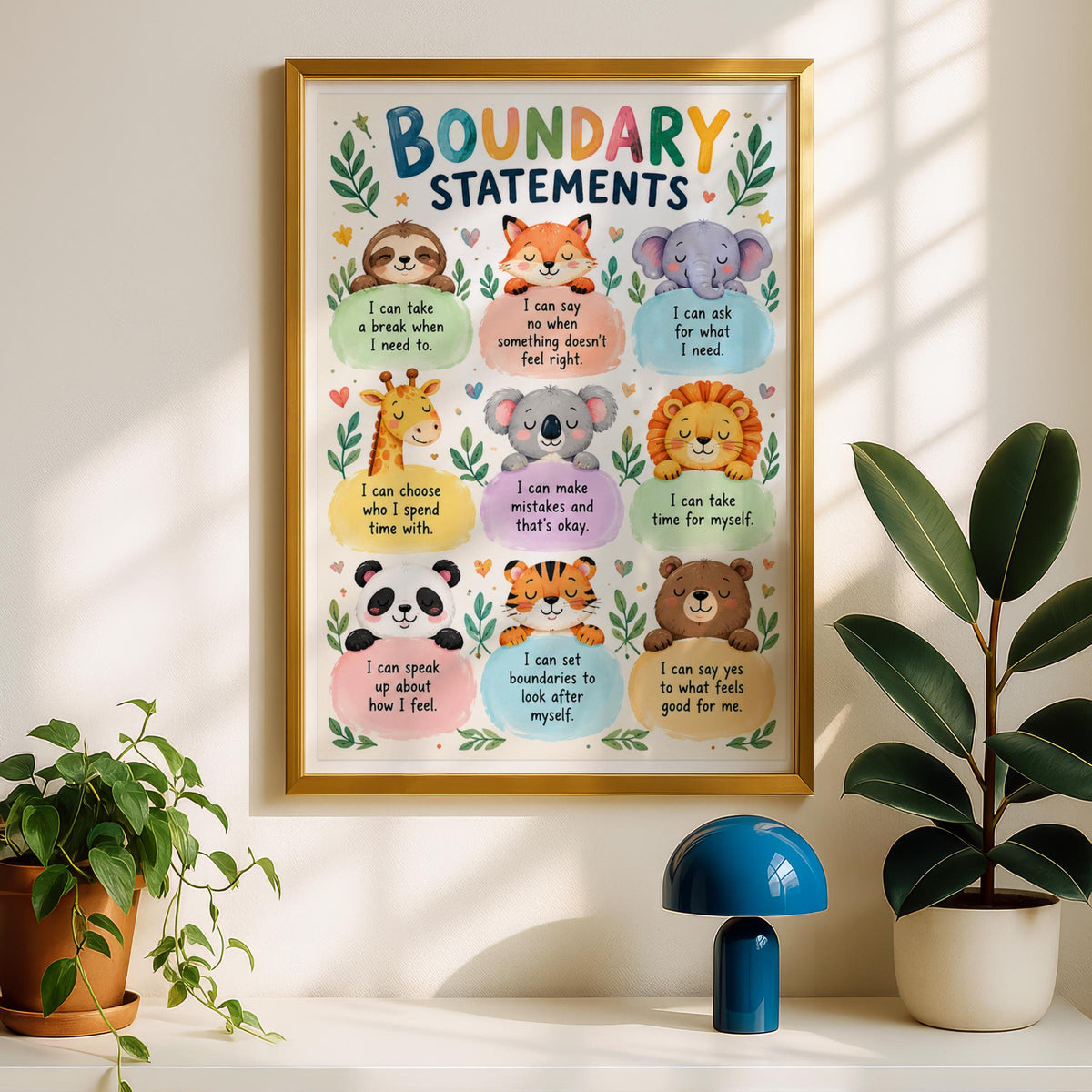 Boundary Statements Animal Poster, Kids Emotional Learning Wall Art Print, Classroom Decor
