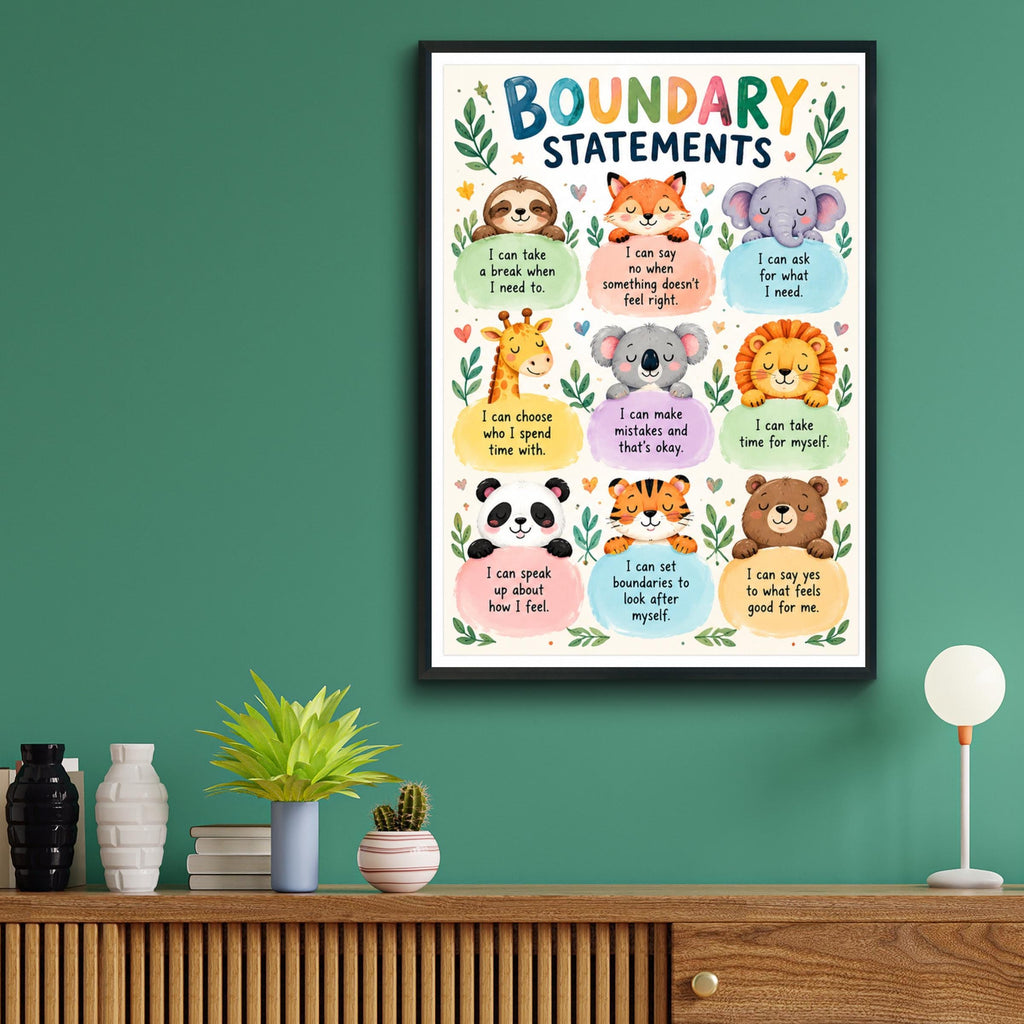 Boundary Statements Animal Poster, Kids Emotional Learning Wall Art Print, Classroom Decor