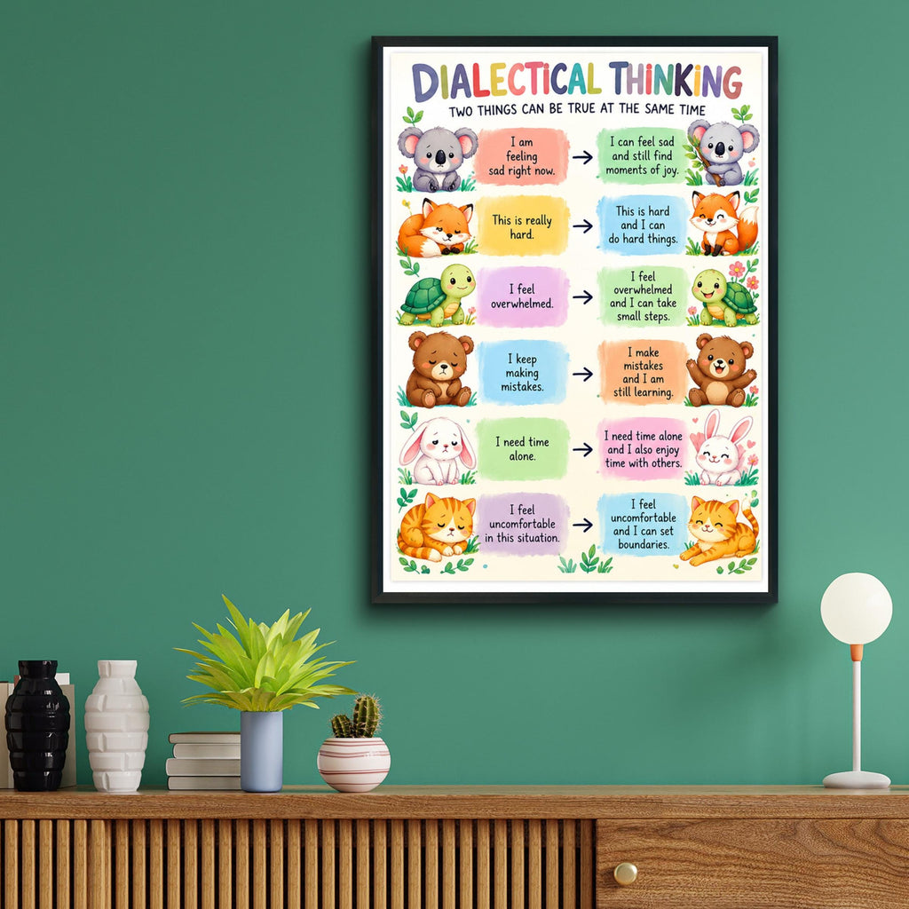 Dialectical Thinking Kids Poster, Cute Animal DBT Wall Art, Classroom Growth Mindset Print