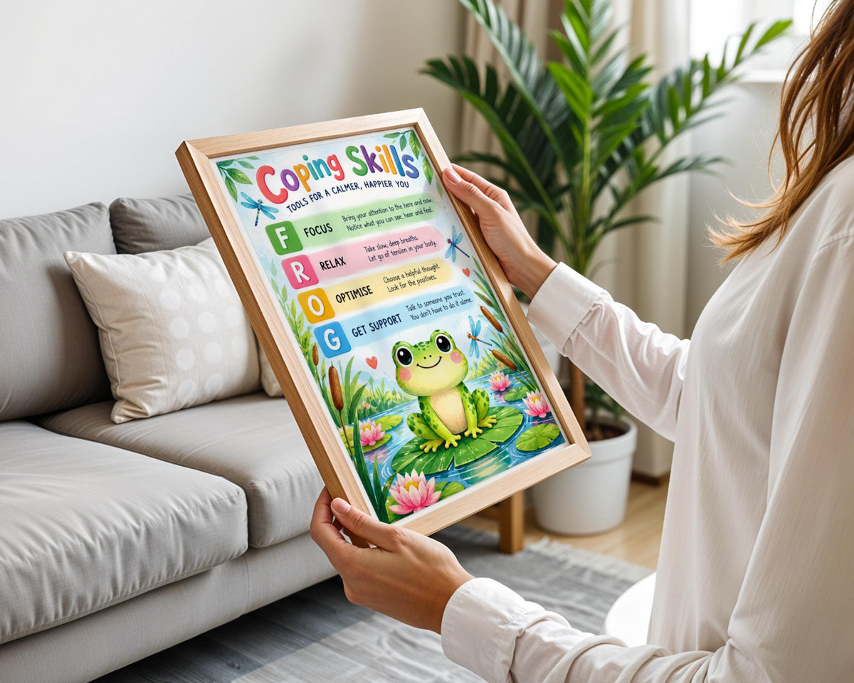 Coping Skills FROG Poster, Kids Mental Health Wall Art, Classroom Mindfulness Print