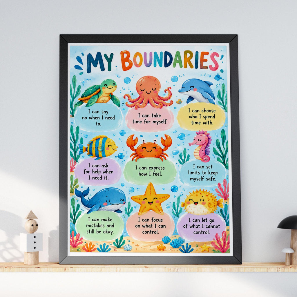 My Boundaries Sea Animals Kids Poster, Children Emotional Wellbeing Wall Art Print