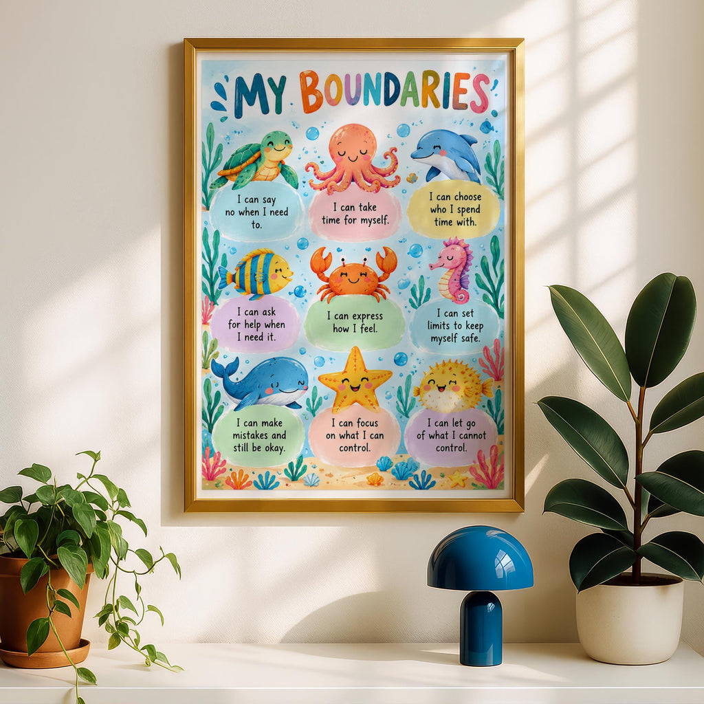 My Boundaries Sea Animals Kids Poster, Children Emotional Wellbeing Wall Art Print