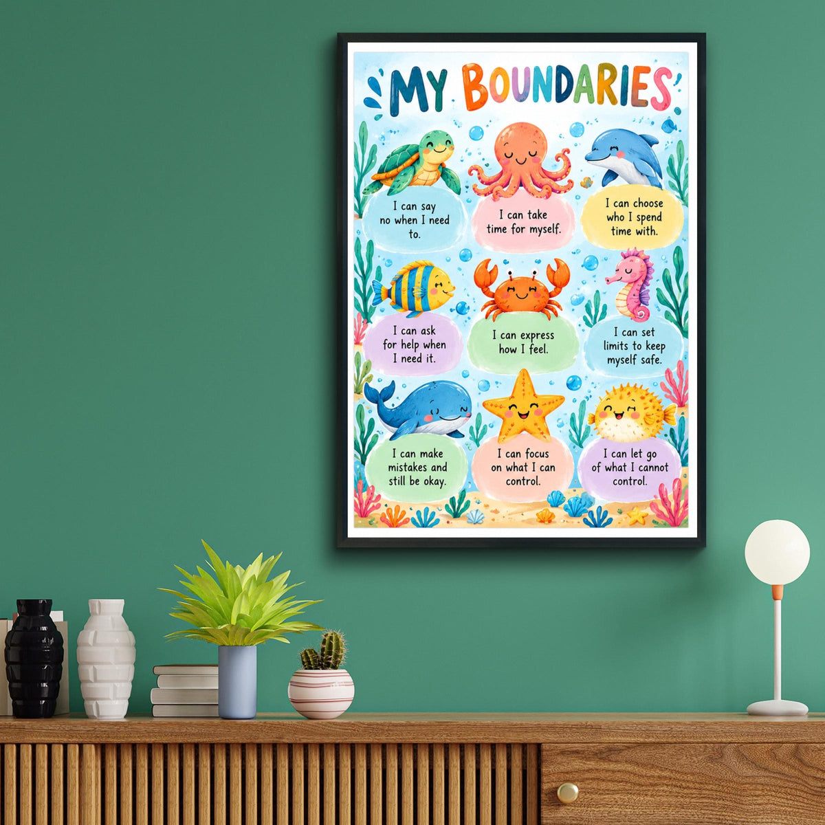 My Boundaries Sea Animals Kids Poster, Children Emotional Wellbeing Wall Art Print