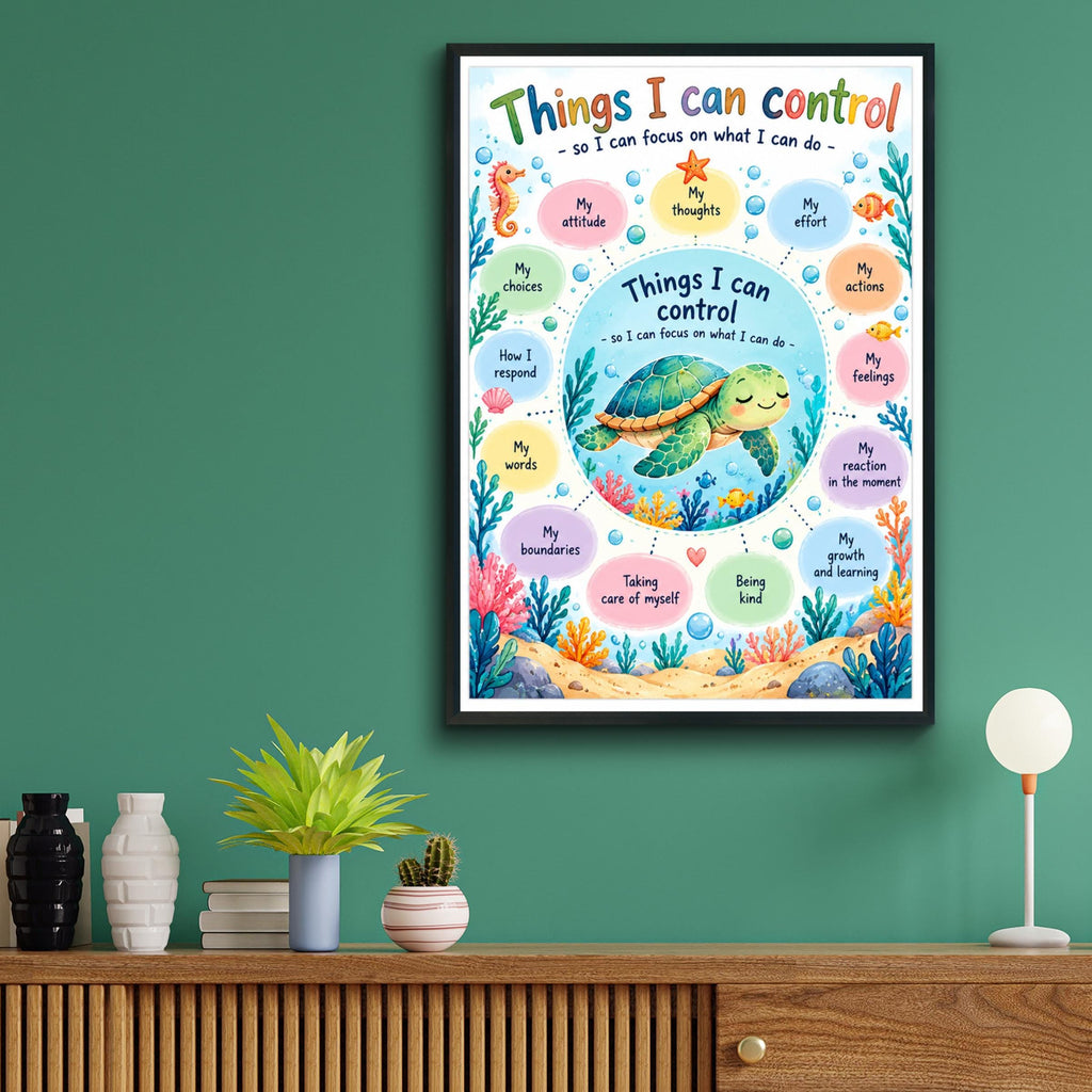 Things I Can Control Turtle Poster, Kids Mindfulness Wall Art, Classroom Growth Mindset Print