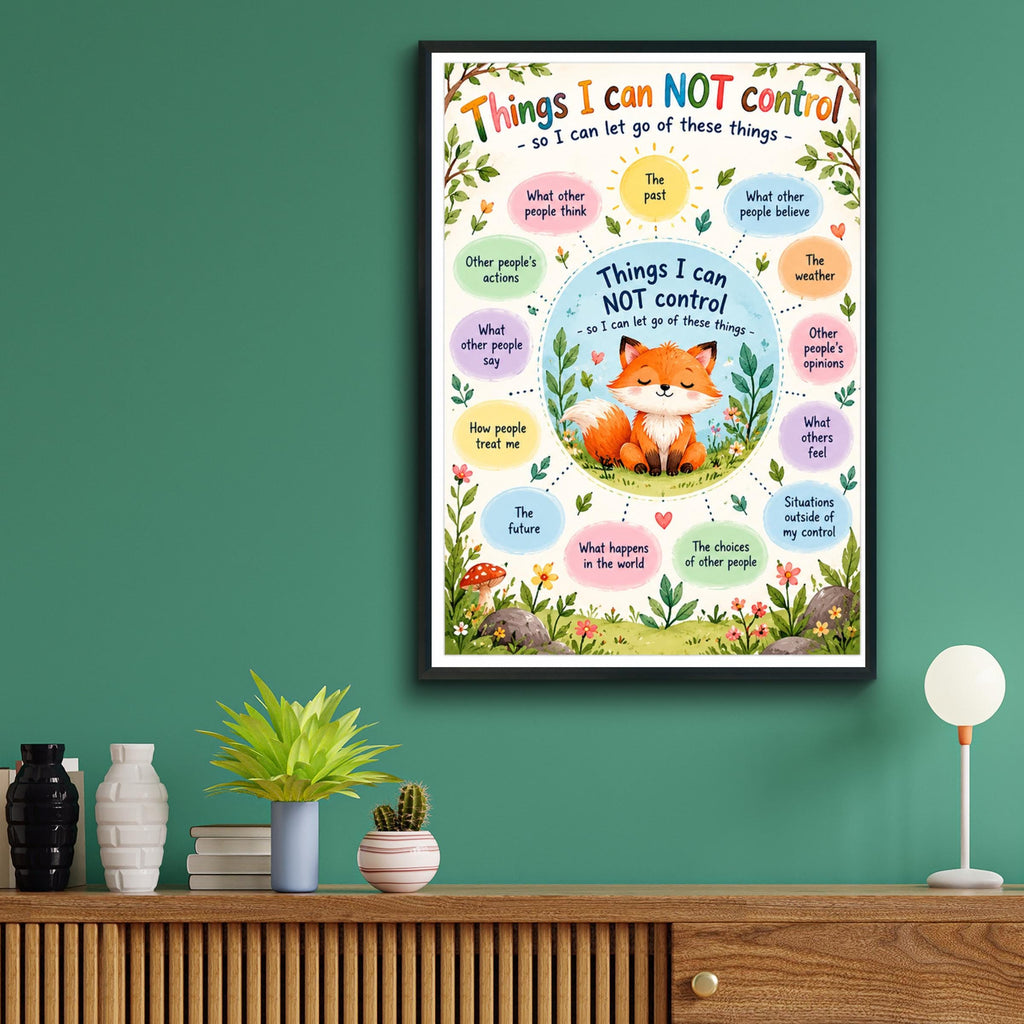 Things I Cannot Control Fox Poster, Let Go Mindfulness Wall Art, Kids Classroom Print