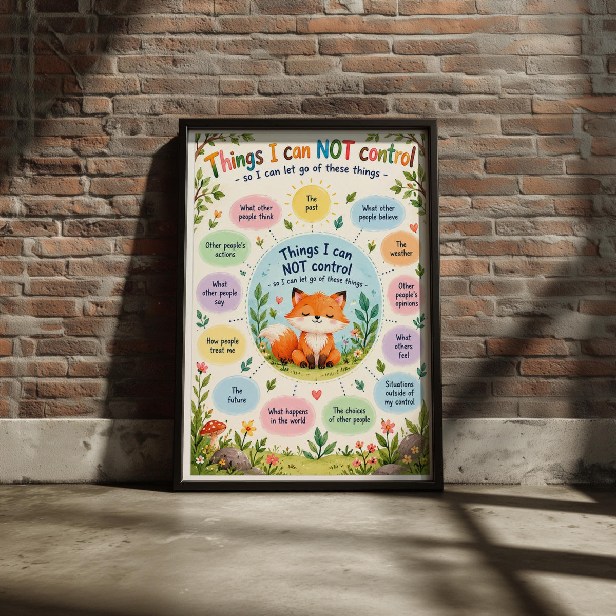 Things I Cannot Control Fox Poster, Let Go Mindfulness Wall Art, Kids Classroom Print