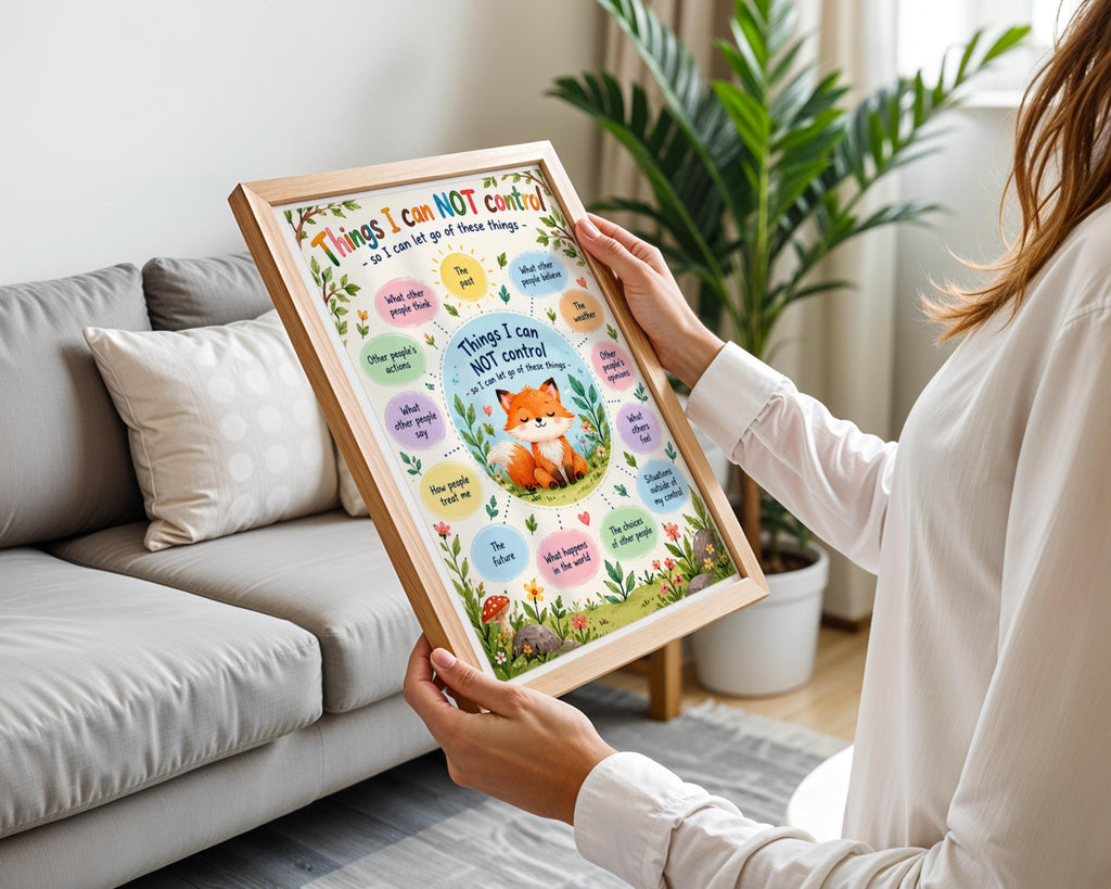 Things I Cannot Control Fox Poster, Let Go Mindfulness Wall Art, Kids Classroom Print