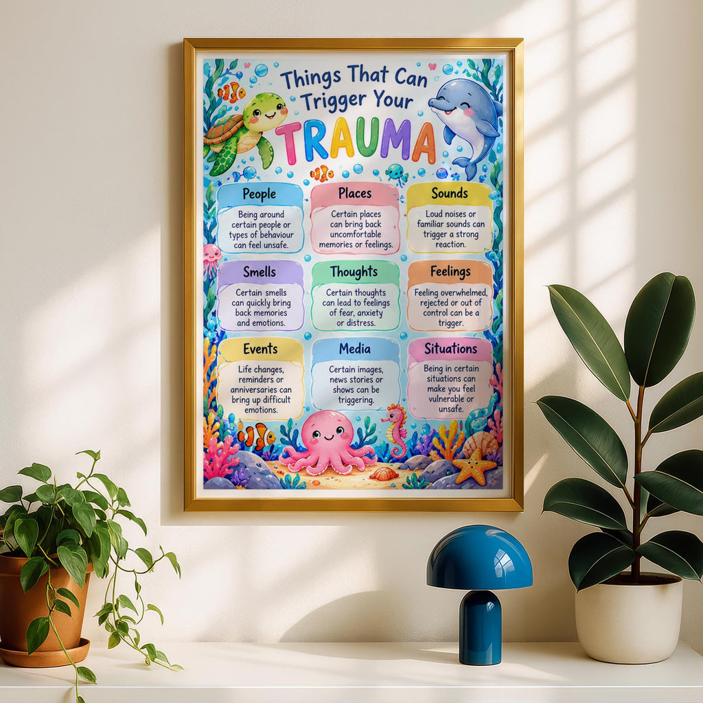 Trauma Triggers Awareness Poster, Ocean Animals Mental Health Wall Art Print