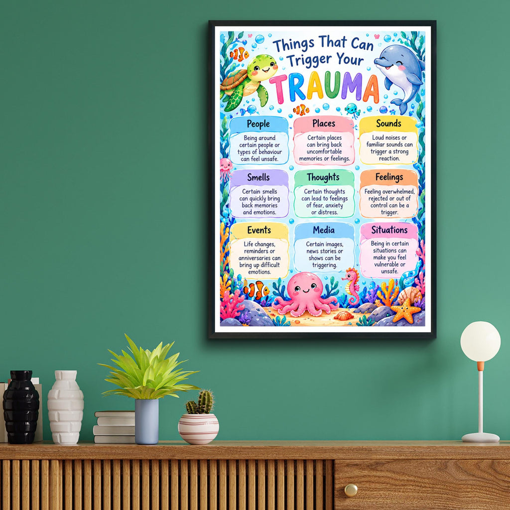 Trauma Triggers Awareness Poster, Ocean Animals Mental Health Wall Art Print