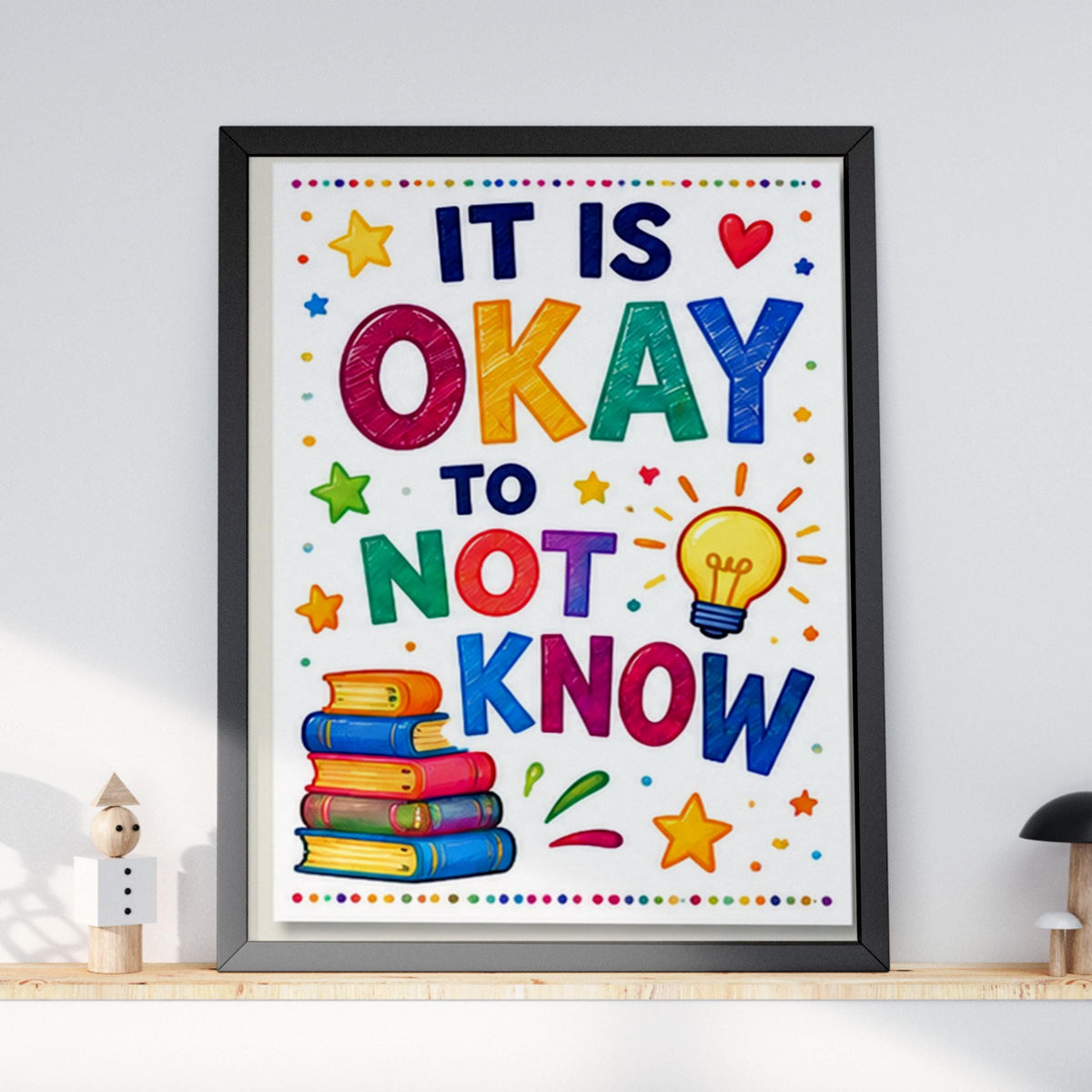 Classroom Poster, It Is Okay To Not Know, Growth Mindset Wall Art, Colourful Kids Room Print