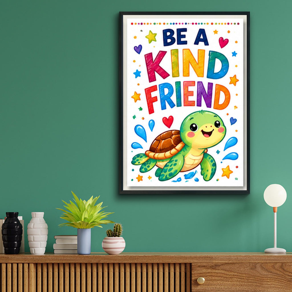 Be A Kind Friend Poster, Cute Turtle Nursery Wall Art, Colourful Kids Room Print, Playroom Decor
