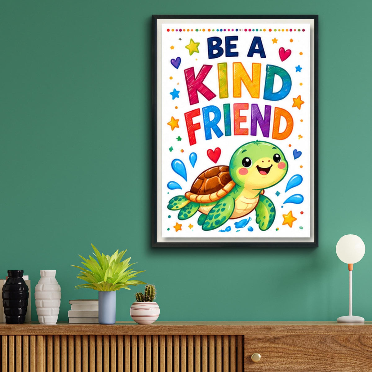 Be A Kind Friend Poster, Cute Turtle Nursery Wall Art, Colourful Kids Room Print, Playroom Decor