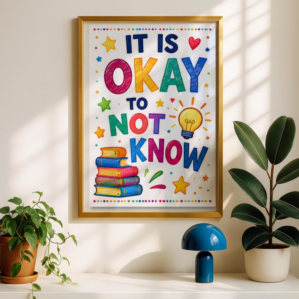 Classroom Poster, It Is Okay To Not Know, Growth Mindset Wall Art, Colourful Kids Room Print