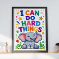 I Can Do Hard Things Elephant Poster, Kids Positive Affirmation Print, Nursery Wall Art