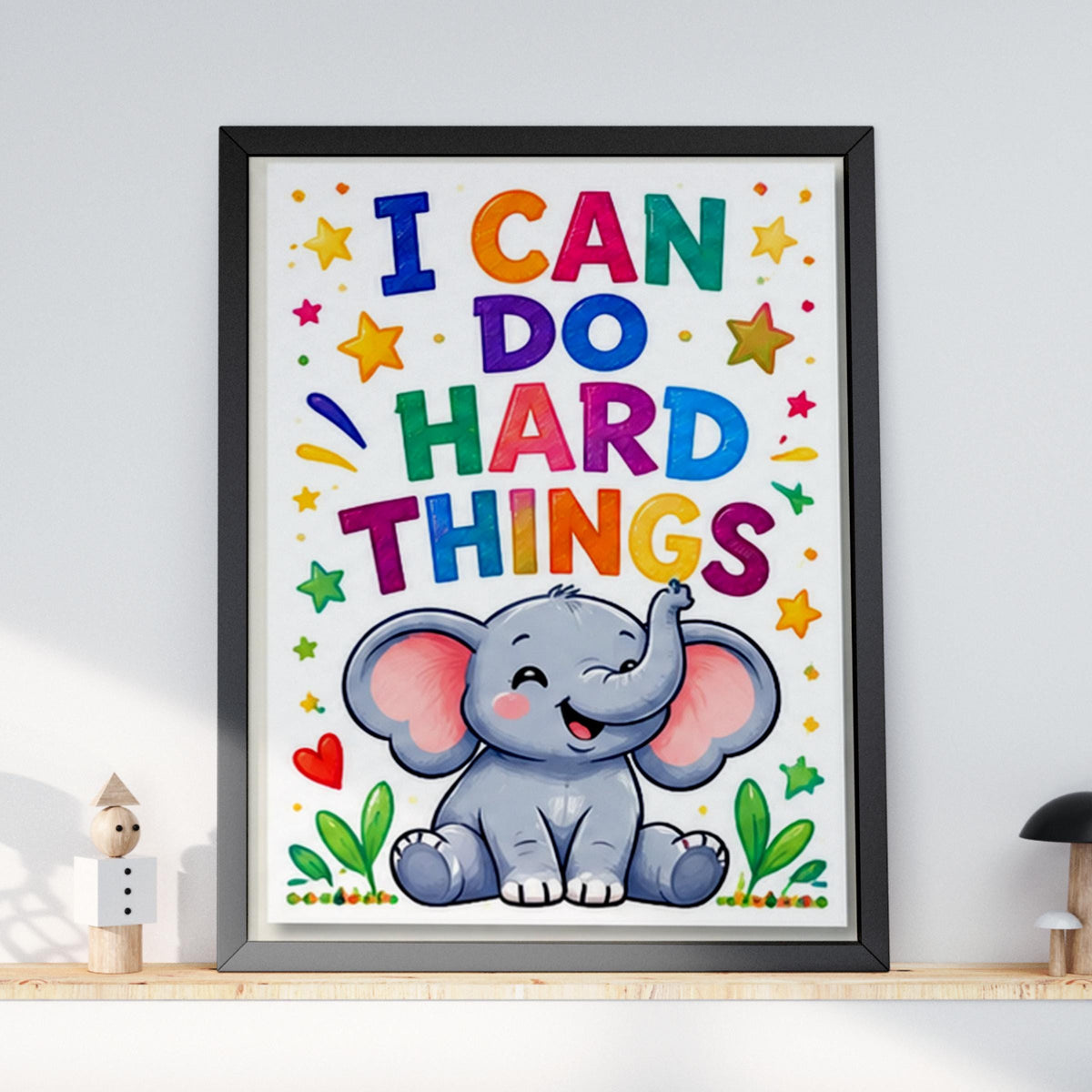 I Can Do Hard Things Elephant Poster, Kids Positive Affirmation Print, Nursery Wall Art