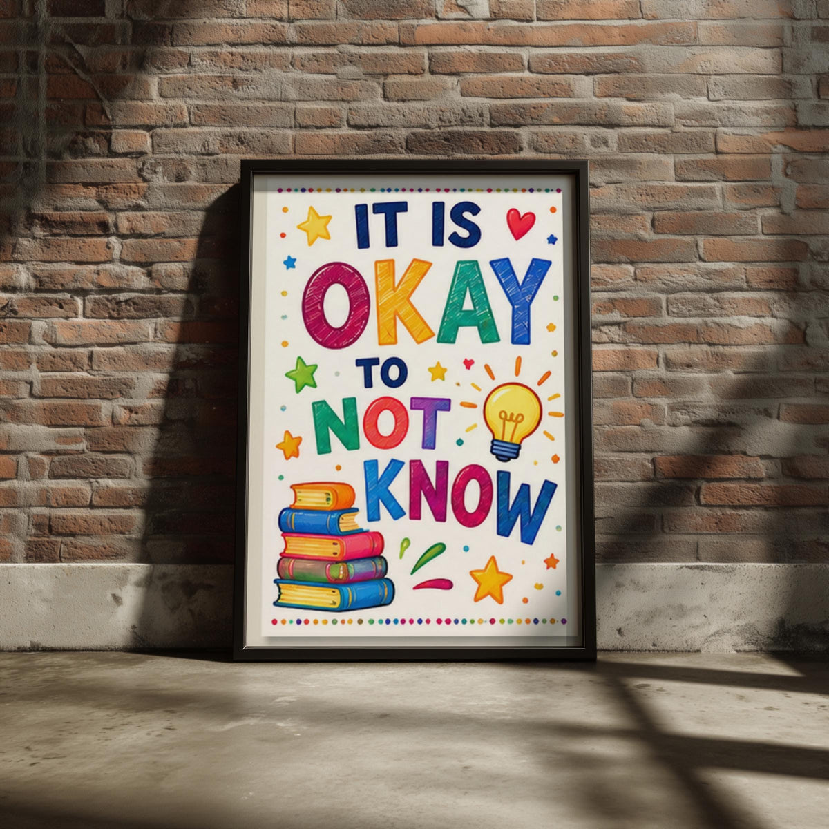Classroom Poster, It Is Okay To Not Know, Growth Mindset Wall Art, Colourful Kids Room Print