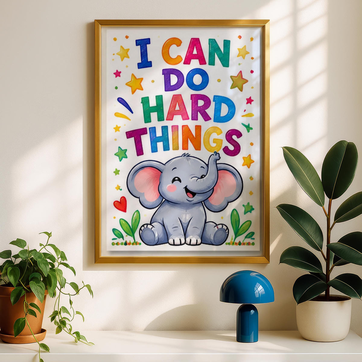I Can Do Hard Things Elephant Poster, Kids Positive Affirmation Print, Nursery Wall Art