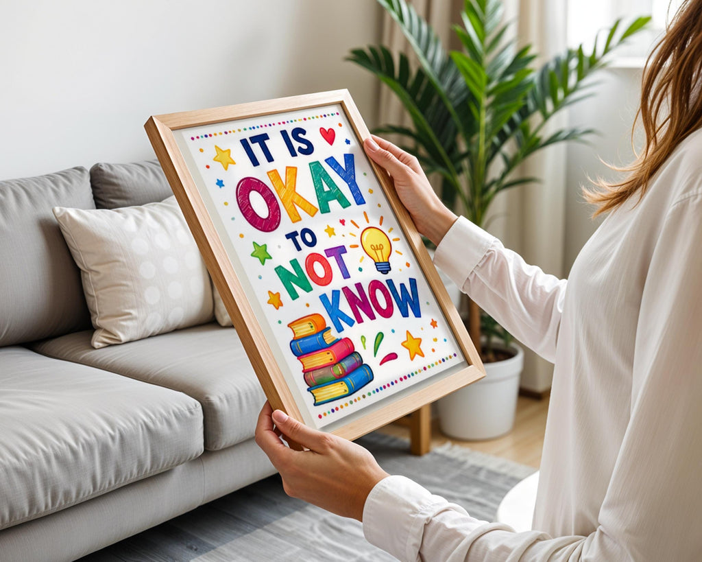 Classroom Poster, It Is Okay To Not Know, Growth Mindset Wall Art, Colourful Kids Room Print