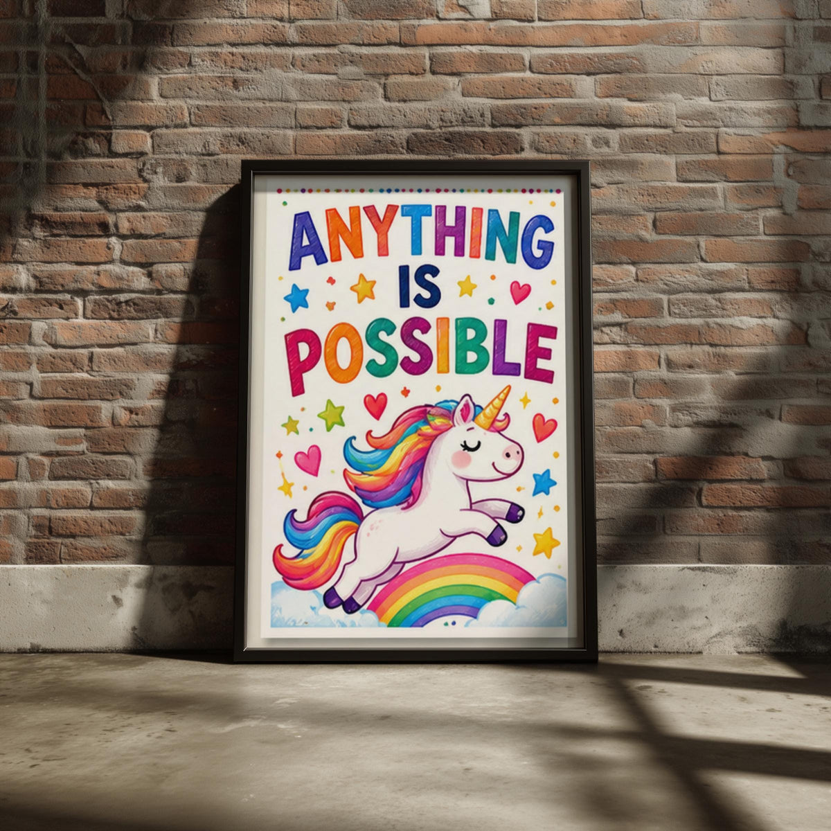 Anything Is Possible Unicorn Poster, Rainbow Nursery Wall Art, Kids Bedroom Print, Motivational