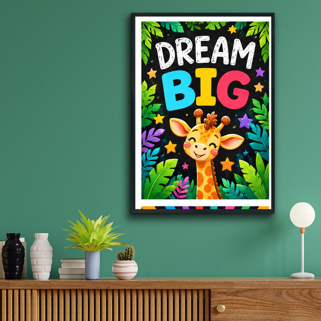 Dream Big Giraffe Nursery Poster, Kids Room Wall Art, Jungle Animal Print, Colourful Playroom Decor