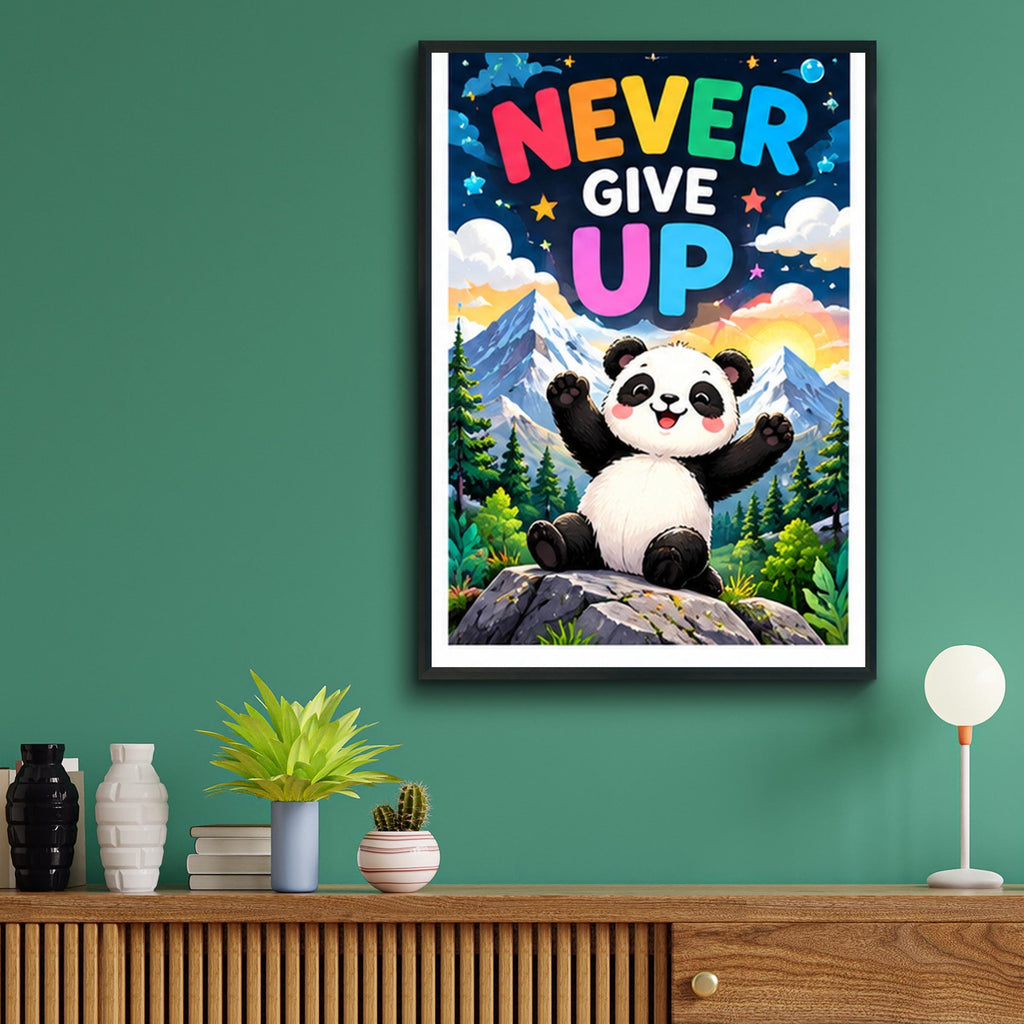 Never Give Up Panda Print, Cute Motivational Poster, Kids Room Wall Art, Nursery Decor