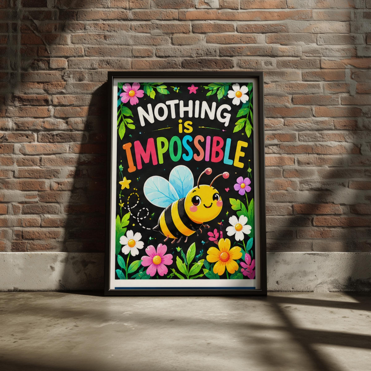 Nothing Is Impossible Bee Poster, Cute Motivational Quote Print, Colourful Nursery Wall Art