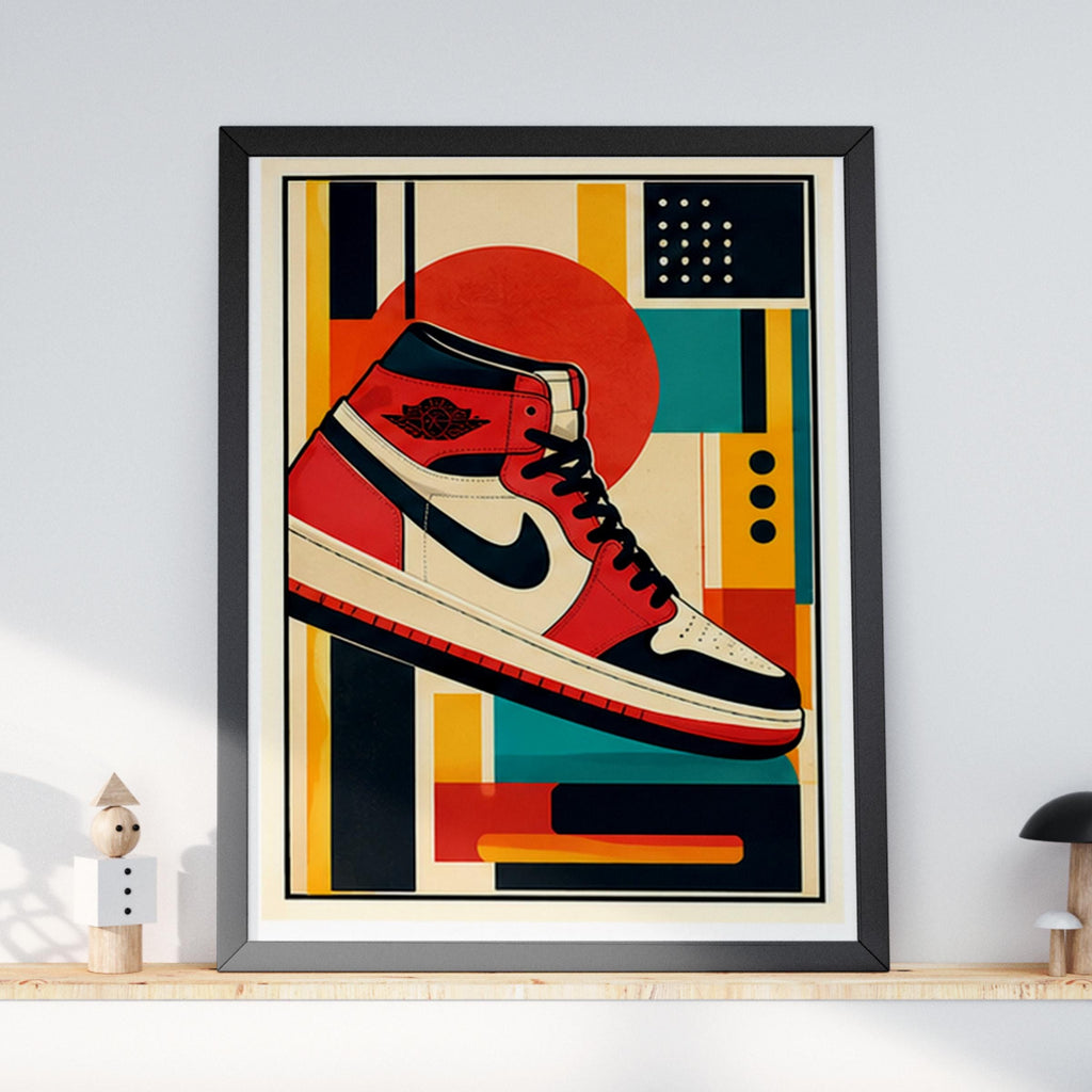 Retro High Top Sneaker Poster, Mid Century Geometric Wall Art, Streetwear Print for Bedroom