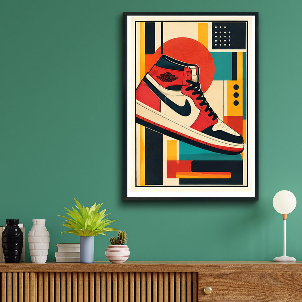 Retro High Top Sneaker Poster, Mid Century Geometric Wall Art, Streetwear Print for Bedroom