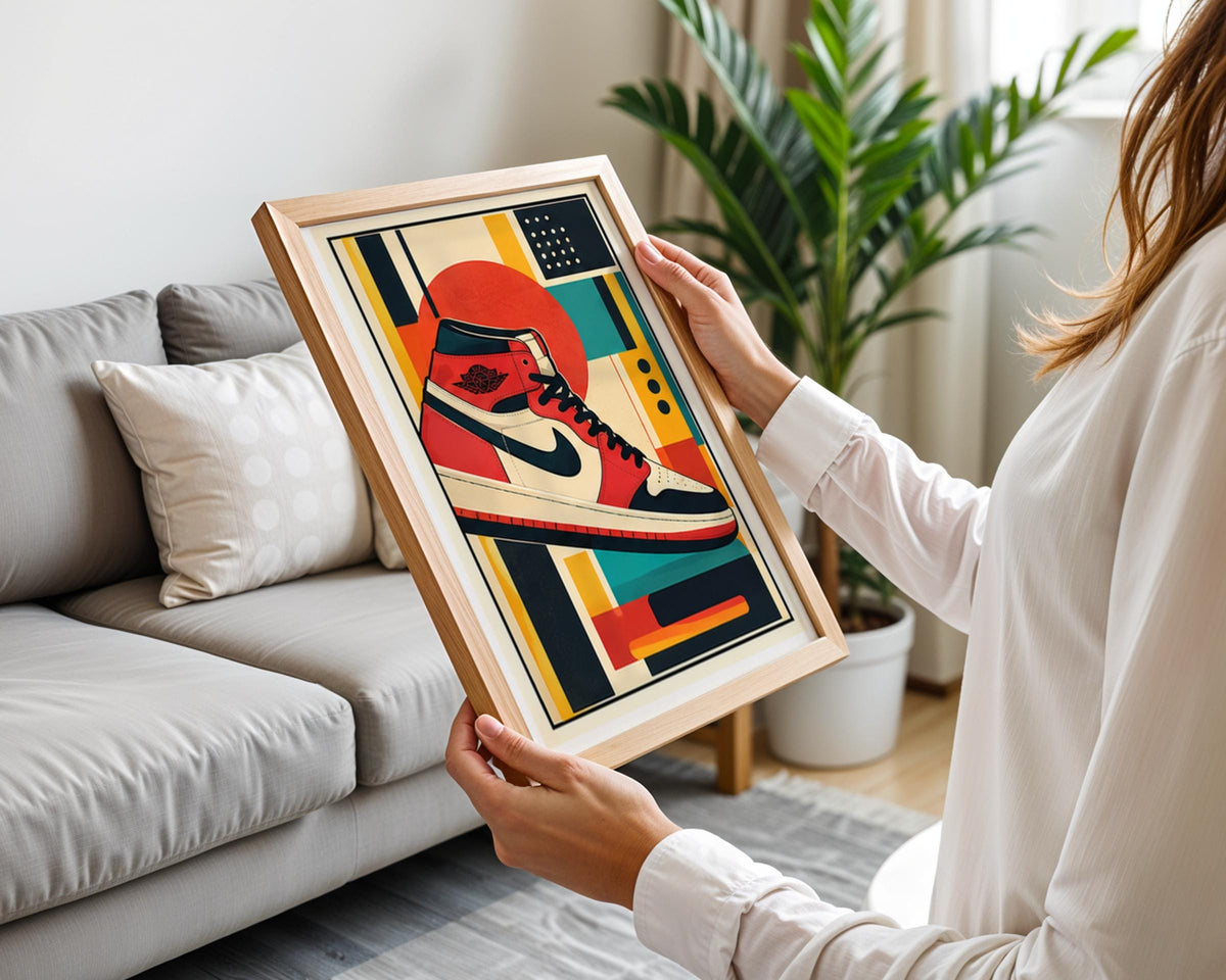 Retro High Top Sneaker Poster, Mid Century Geometric Wall Art, Streetwear Print for Bedroom
