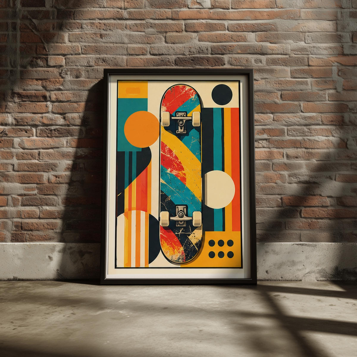 Retro Skateboard Poster, Mid Century Geometric Wall Art, Vintage Skater Print, Teen Boy Bedroom
