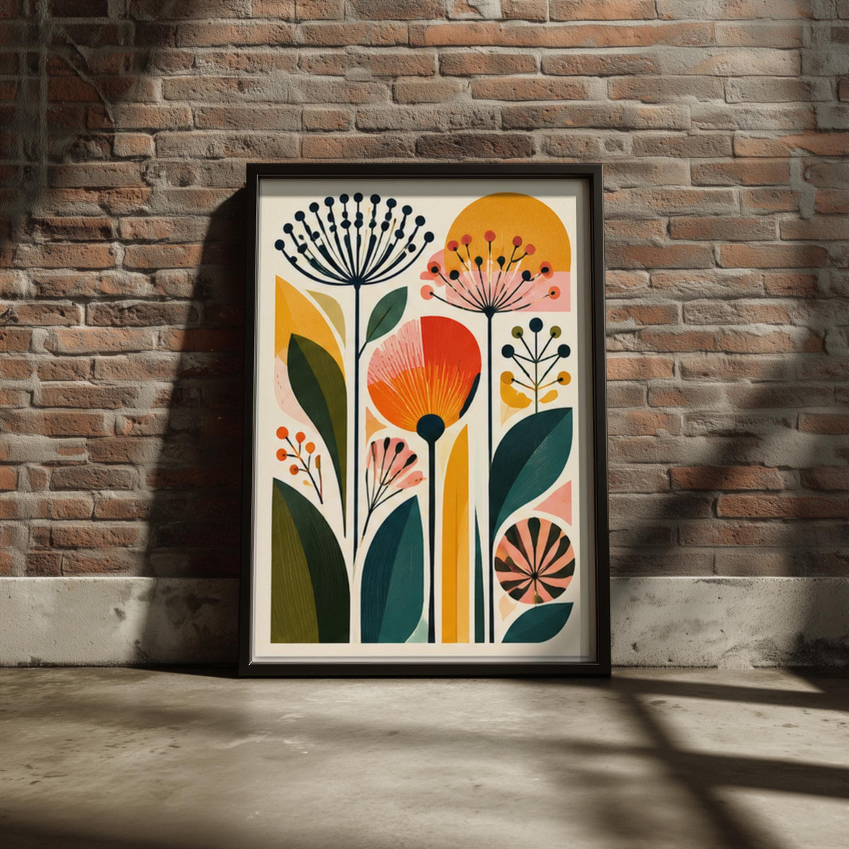 Mid Century Wildflower Art Print, Retro Botanical Poster, Colourful Floral Wall Decor for Living
